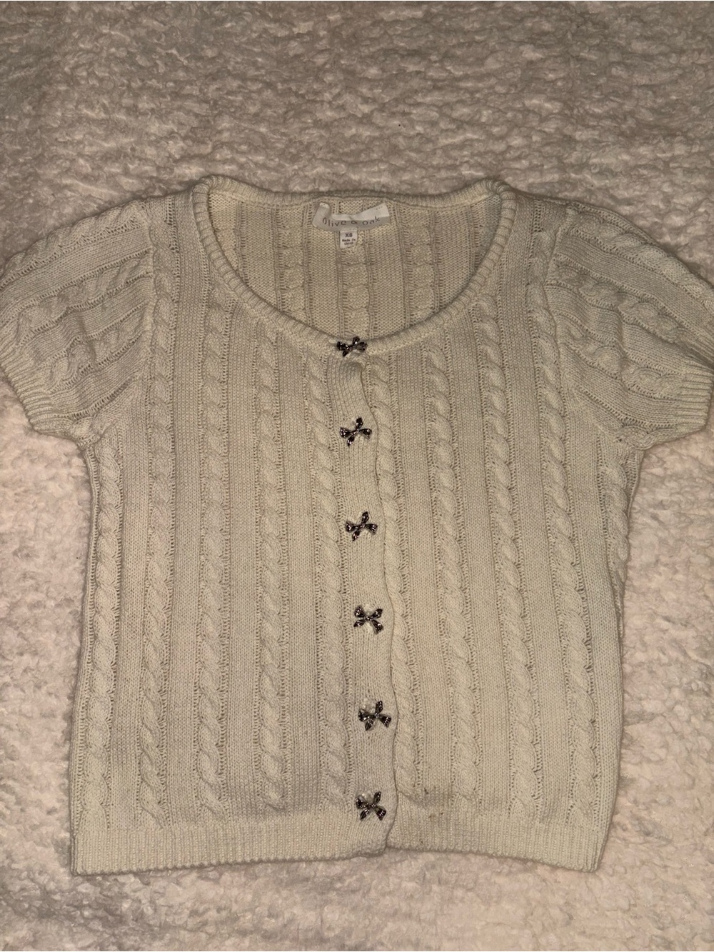 Cream Cable-Knit Short-Sleeve Cardigan Sweater - Women